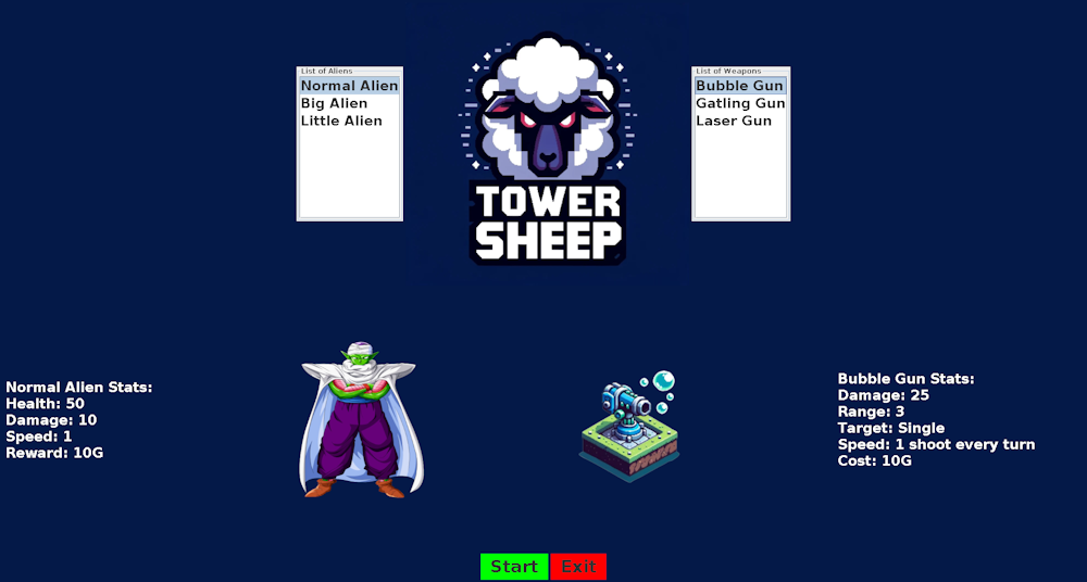 menu tower sheep !